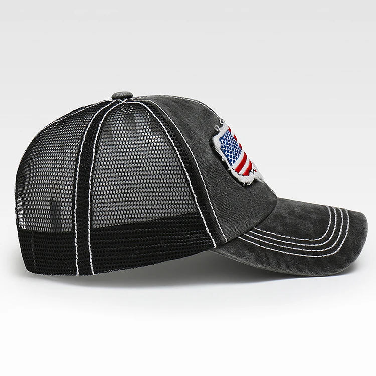Оптовая продажа рекламная нашивка с американским флагом унисекс gorras 6 панелей вышивка спортивные кепки Мужская сетчатая винтажная Кепка для Дальнобойщика