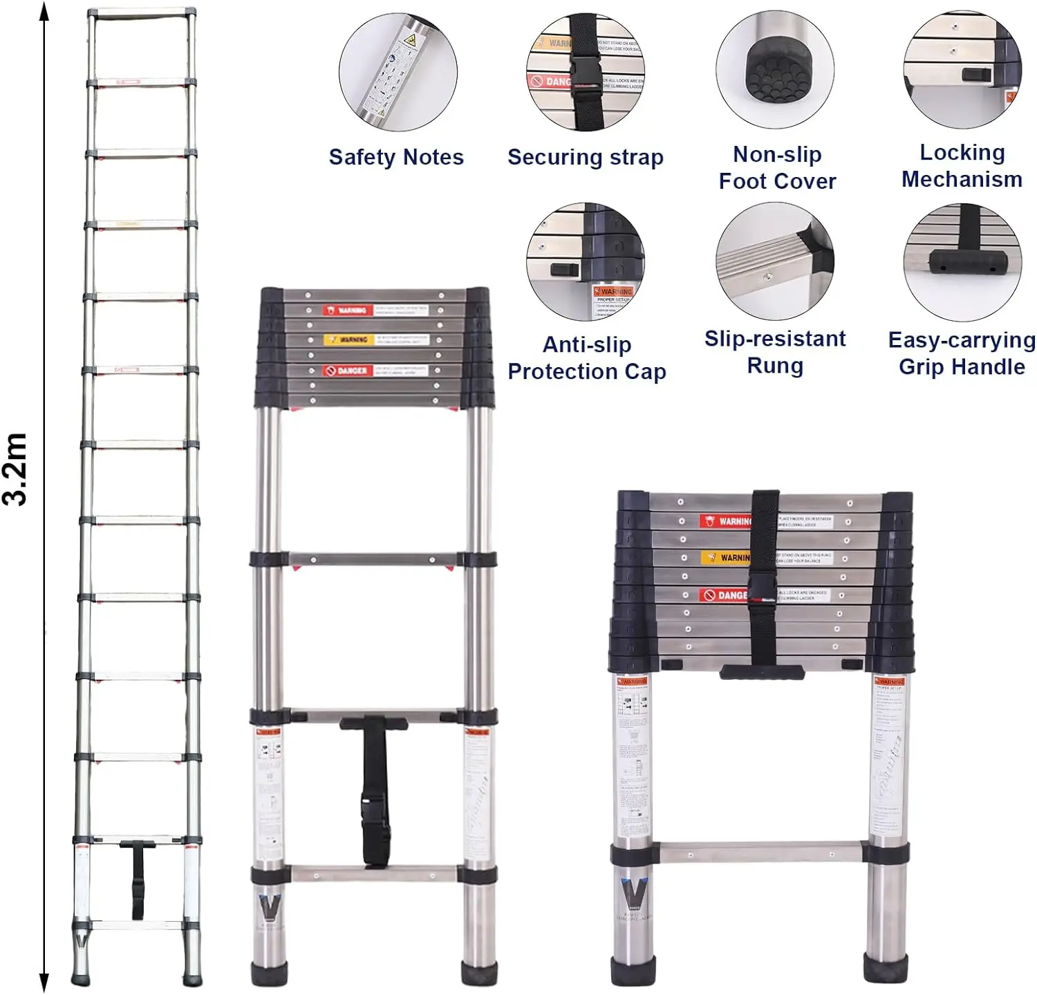 Heavy-Duty Retractable Aluminum Telescopic Ladder Modern Loft Industrial Design Durable Folding Step for Libraries