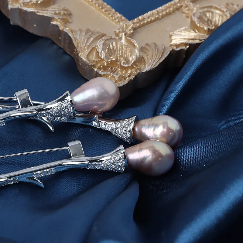High quality Baroque natural Fresh Water Edison Pearl Flower Branch vintage long brooch Anniversary gift