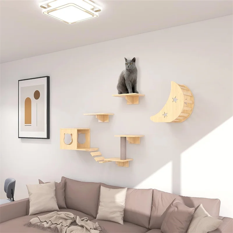 Perches Climbing Lounging Cat Hammock Wall Mounted Kitty Beds Wooden Cat Wall Furniture Stable Cat Wall Shelves for Sleeping