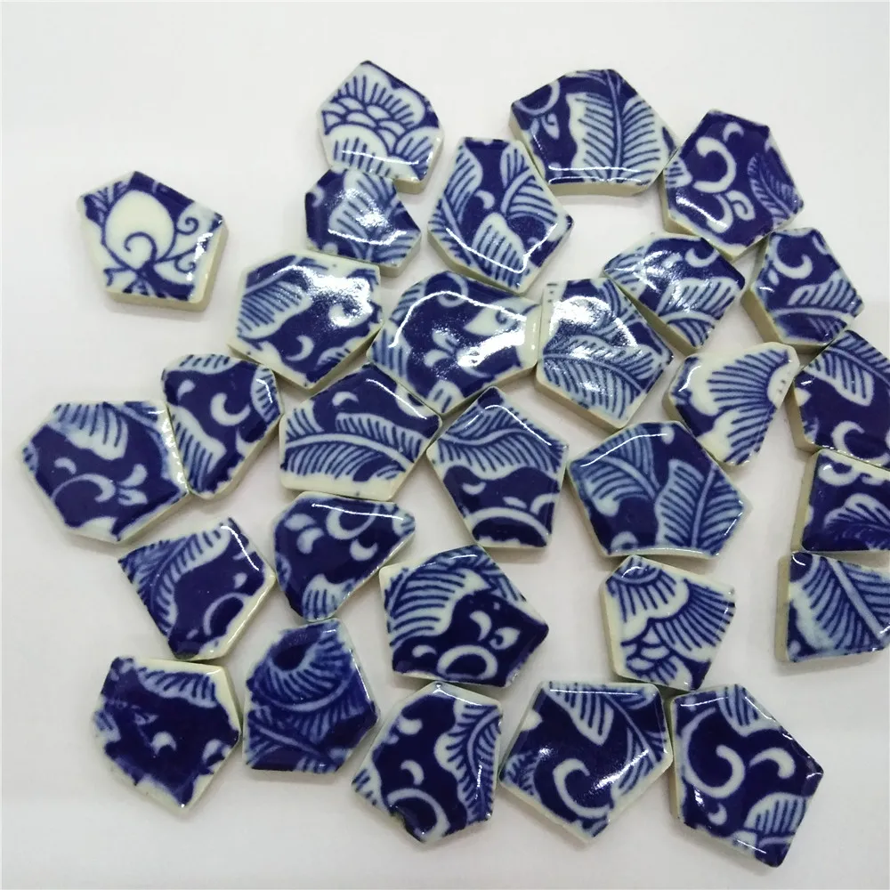 Irregular shape loose mosaic tiles for craft blue and white porcelain pattern Chinese style Irregular ceramic tiles