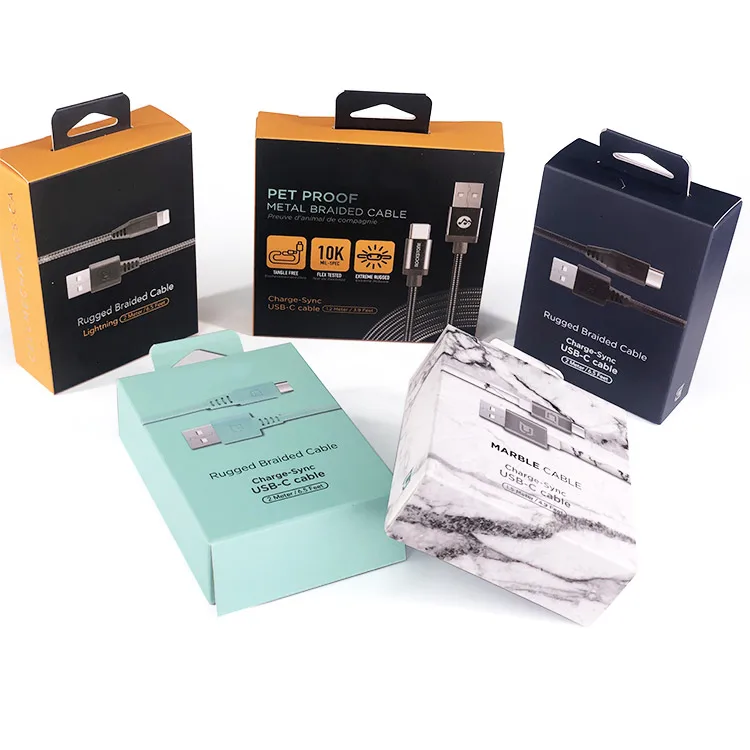 Charge-Sync Usb Cable Paper Box Custom Usb Cable Packaging Box Usb Cable White Paper Box Packaging