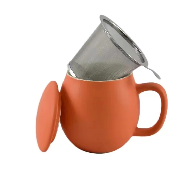 12 oz Matte Blue Ceramic Teacup with Infuser and Lid Glass Mug for Coffee and Tea Steeping Custom Logo Packaged in Gift Box