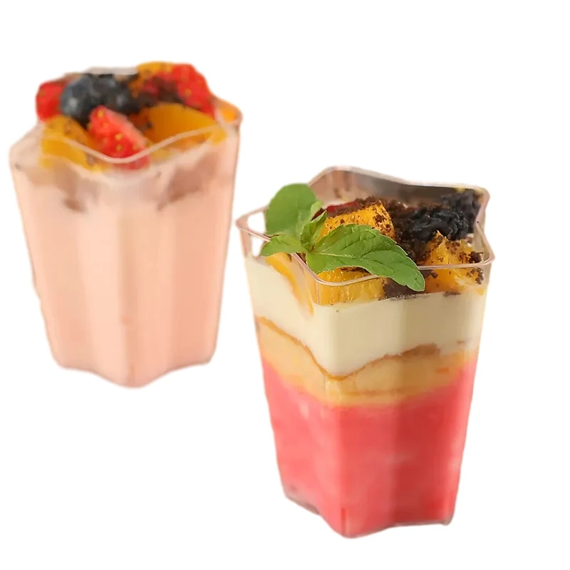 New arrival hight quality Reusable Clear PS Ice Cream Packaging Plastic Dessert Cups with Lids and spoon