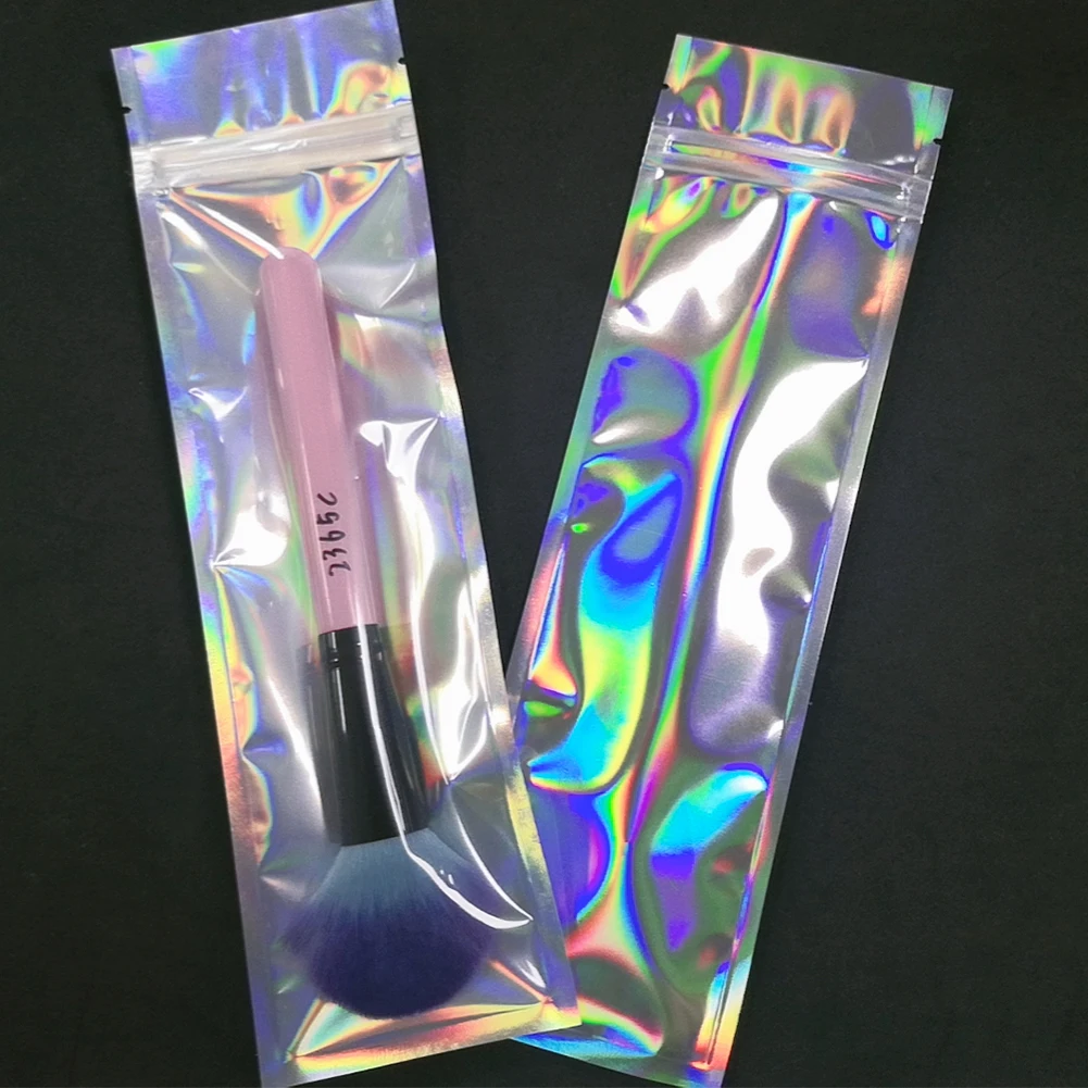 75*260mm Makeup Brush Resealable Hologram Laser Transparent Plastic Zipper Bag Free Shipping Foil Packaging