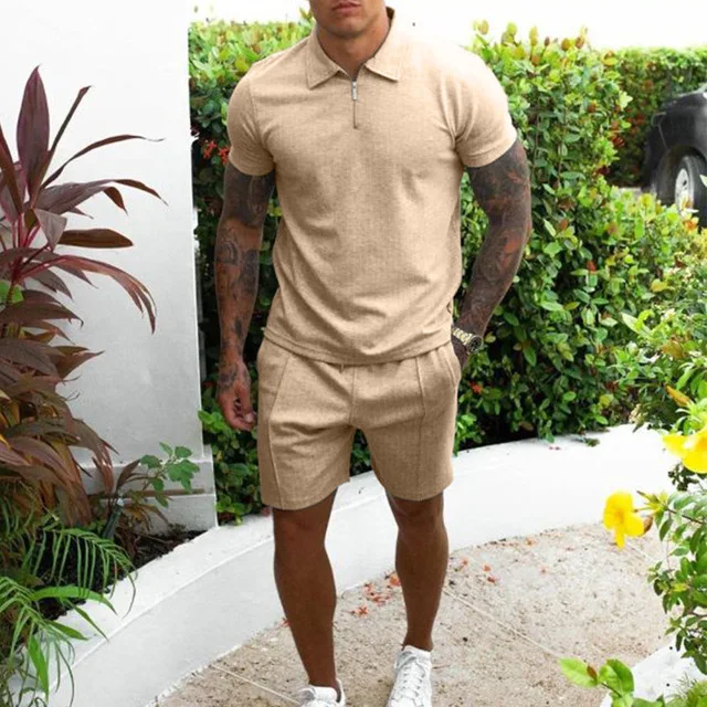 JL326 Custom Logo Summer Sportswear 2 Pieces Suits Polo T Shirt Short Tracksuits Men Running Custom Men Shorts Set
