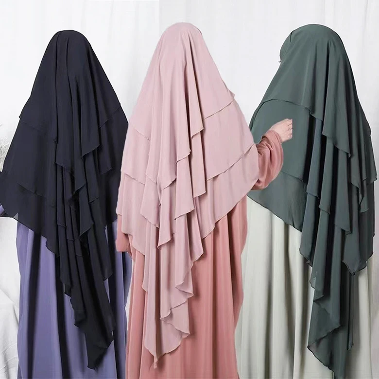 2024 лучший хиджаб Khimar новый дизайн готовый к отправке трехслойный верхний шифоновый для мусульманских женщин