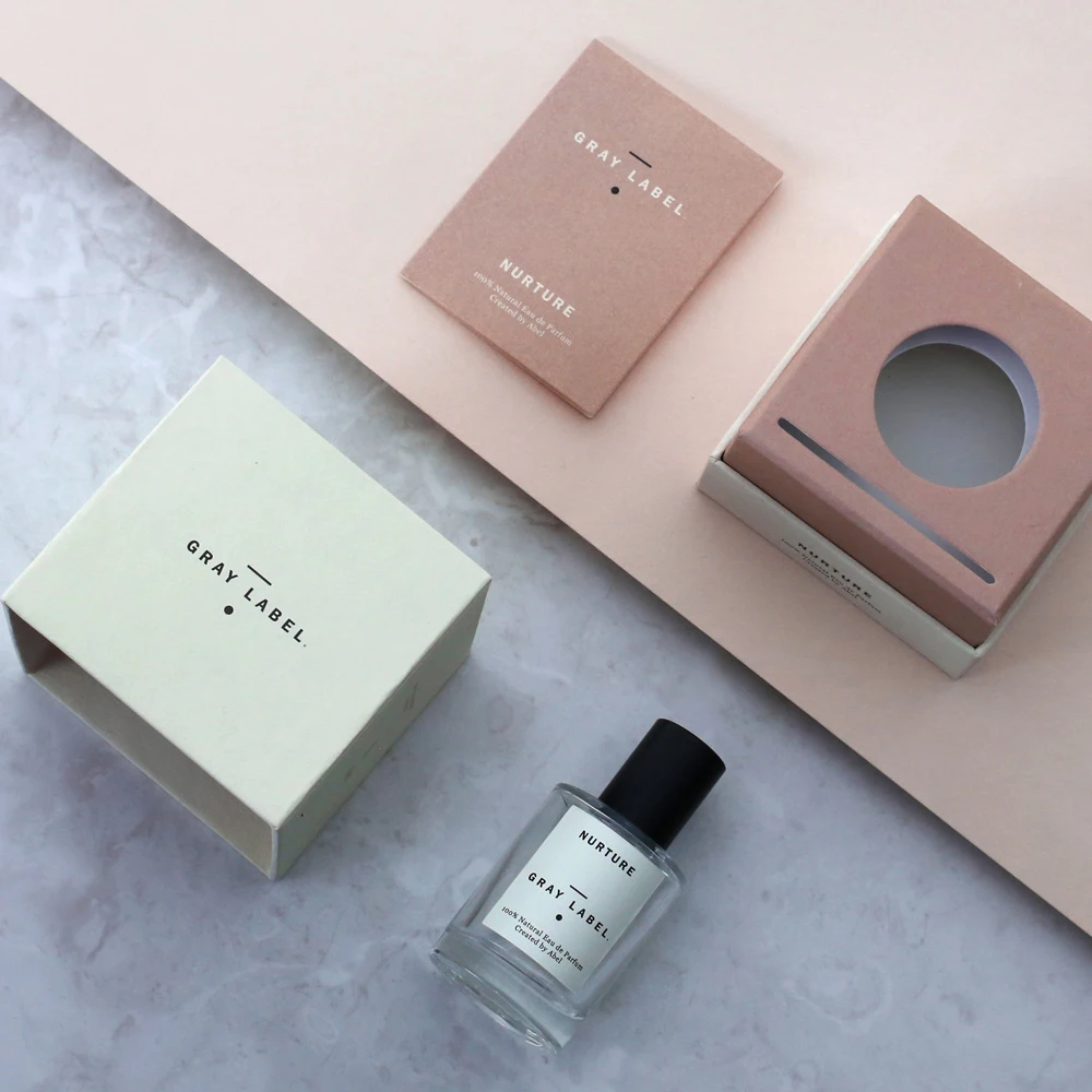 Customized Logo cover and tray paper box Paperboard 30ml 50ml 100ml empty Round Bottle Perfume Box Packaging