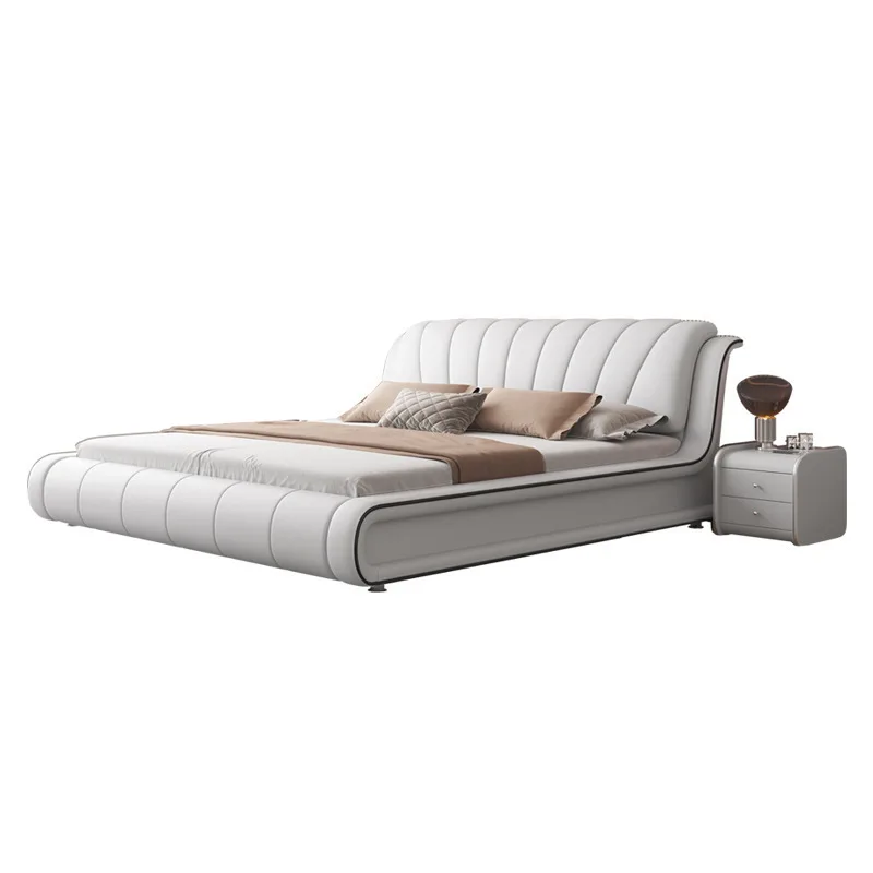 Modern simple double soft bed master bedroom wedding bed with air pressure high box storage light luxury leather bed wholesale