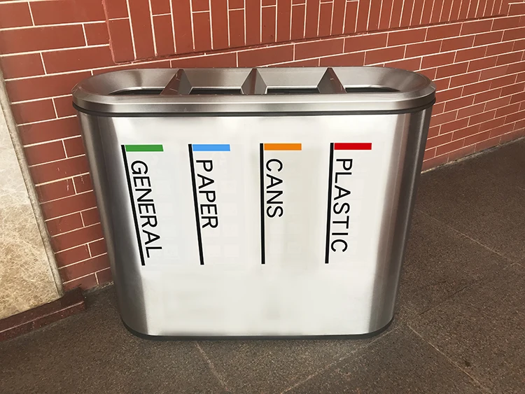 Standing Open-Top  4 Compartment Dust Bin Hotel Stainless Steel Recycle Rubbish Bin