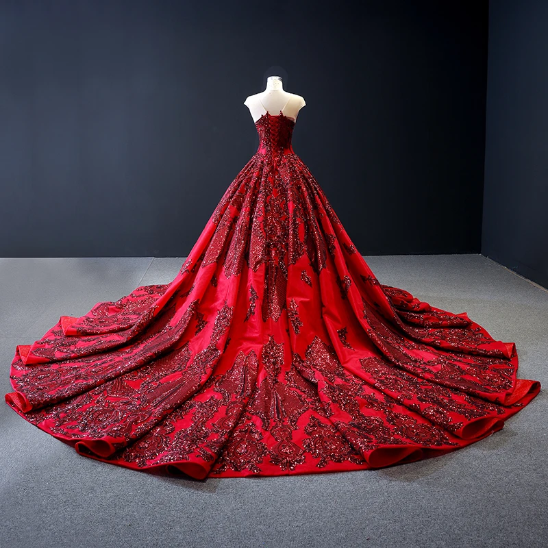 RSM66948 Real designer red dresses for women high quality heavy applique long evening dress