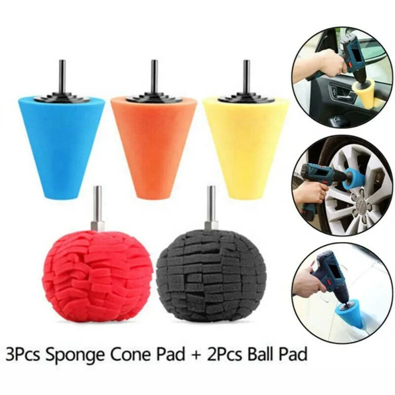 High Quality 5pcs Foam Buffing  Polishing Kit Cone Sponges Ball Pads Kits For Car Wheel Corne