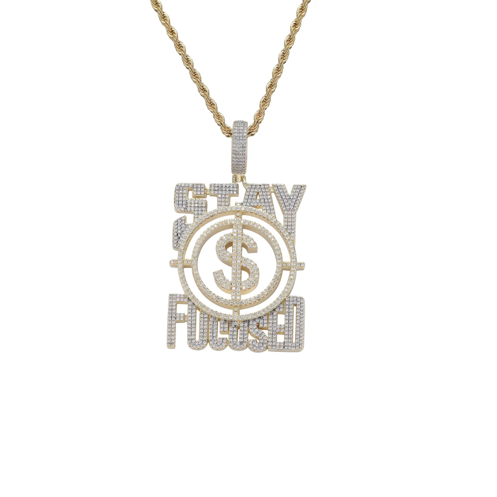 New US Dollars Shape Pendant Bling Bling Mens Necklace Rock Brass Micro pave with CZ Hip hop Money Symbol Jewelry