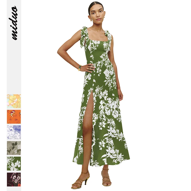 Sashes Bow Sexy Side Slit New Styles Long Dresses Women Lady Elegant Summer Dress 2023