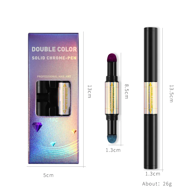 Hot Selling Double-colored Chrome Nail Powder Solid Pigment Pen Laser Flashing Aurora Mirror Powder Pen