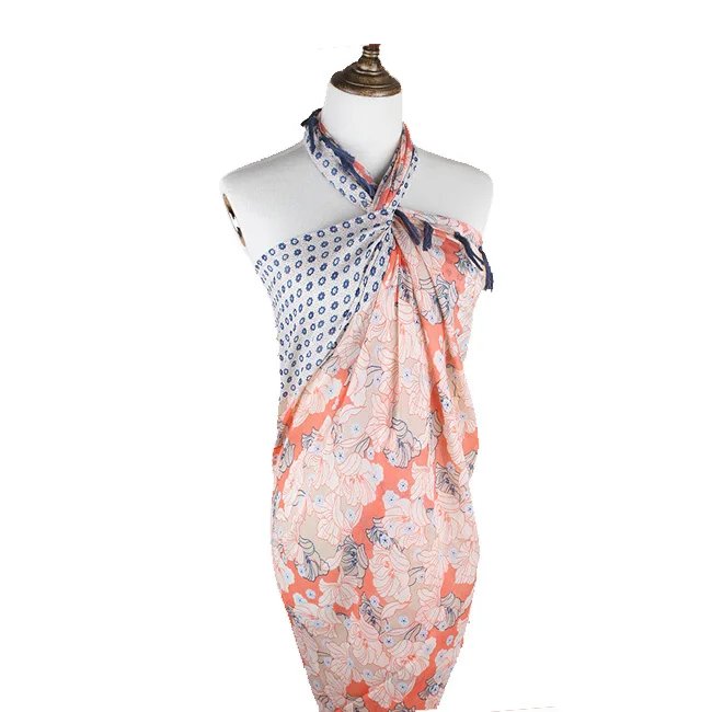 Luxury brand pattern Wholesale Women Flower Colorful Bali Pareo Sarong with Tassel