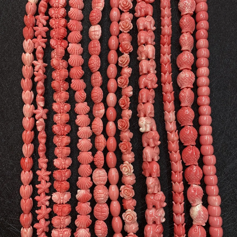10pcs/bag Red Synthetic Coral Craved Pixiu Starfish Flower Cat Loose Beads Coral Beads For DIY Necklace Earrings Accessories