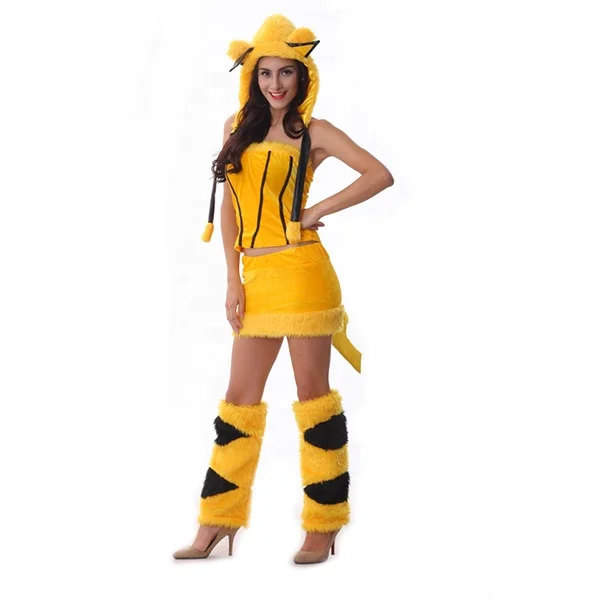 Cheap pikachu plush sexy anime cosplay adult halloween costumes for girls