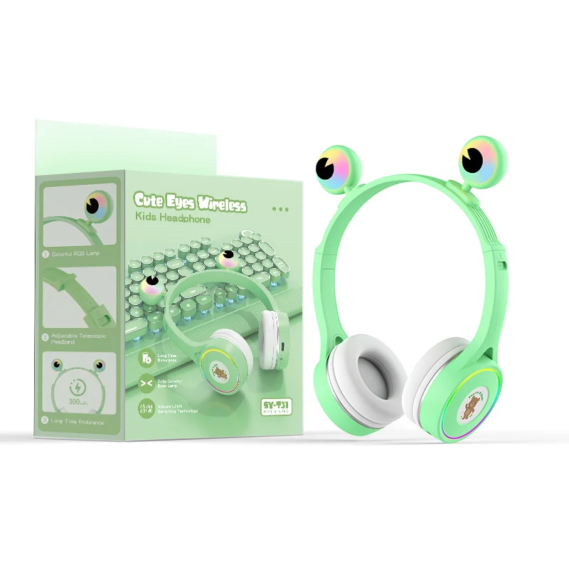 soyto T31 new design cute eyes kid bt wireless luminous rgb  headset children gifts headphone hearing protection  diy paster