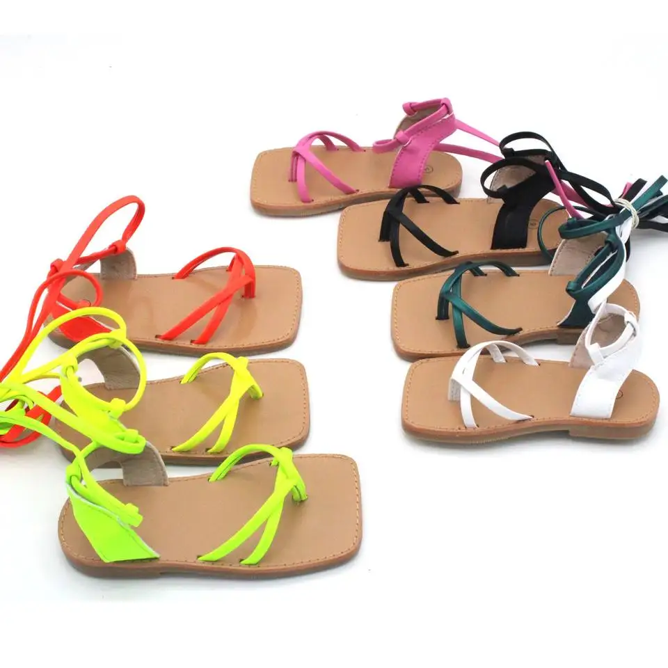 Summer Beach Gladiator Neon Tie Lace up Baby Toddler Children Kids Flat Sandals Shoes