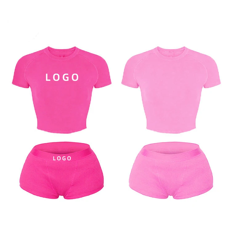 Custom Logo Summer Tee Shirts Shorts Loungewear Women Sets Modal Workout Two 2 Piece Set For Women