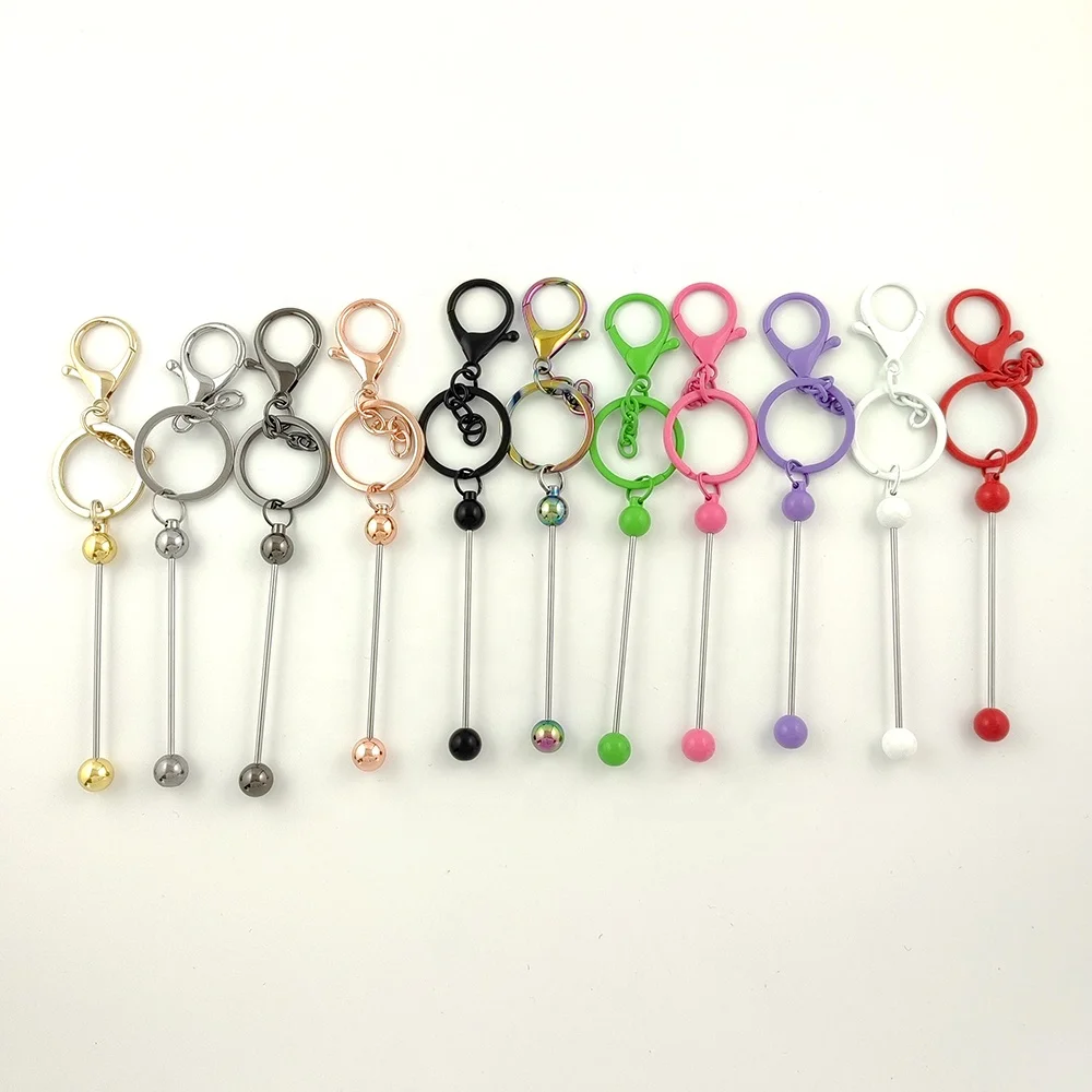 New 5 Candy Color Pink White Green Purple Red Bar Beadable Key chain DIY Metal Craft Beaded Blank Bar Keychain