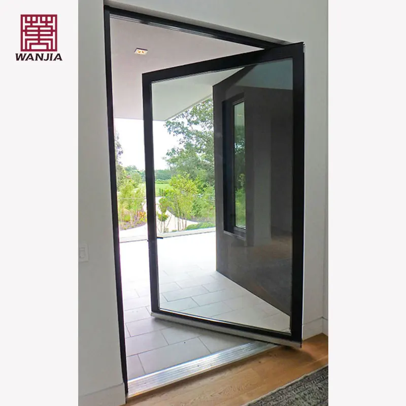 WANJIA Customized Aluminum Alloy Frame Pivot Door Luxury Design Entrance Glass Exterior Door