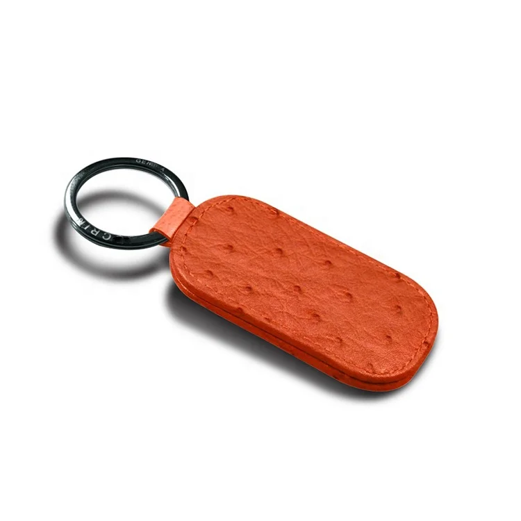 Customized Ostrich Leather Keychain Plating Metal Ring PU Leather Car Keychain