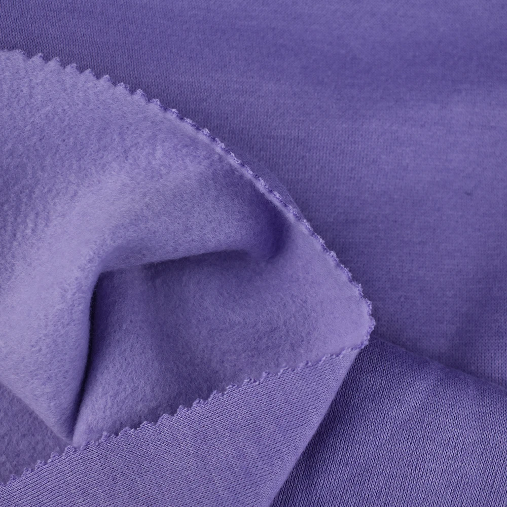 Stock lot thick and solid knit TC polyester brushed fleece fabric cotton for winter autumn hoodie