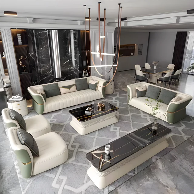 Moroccan style wooden leather white leather sofa leisure sofa set home living room combination sofa