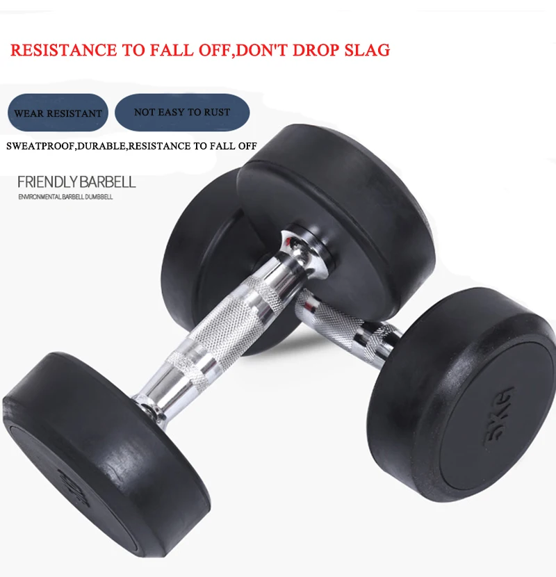 
Cheap Wholesale Black Round Iron With Rubber Gym Equipment Dumbbell 