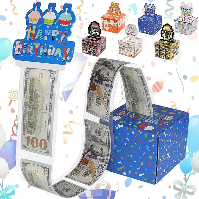 Creative Birthday Christmas Money Box Cash Gift Surprise Pull Out Money Roll Gift Boxes with Card for Parents Lovers Friends