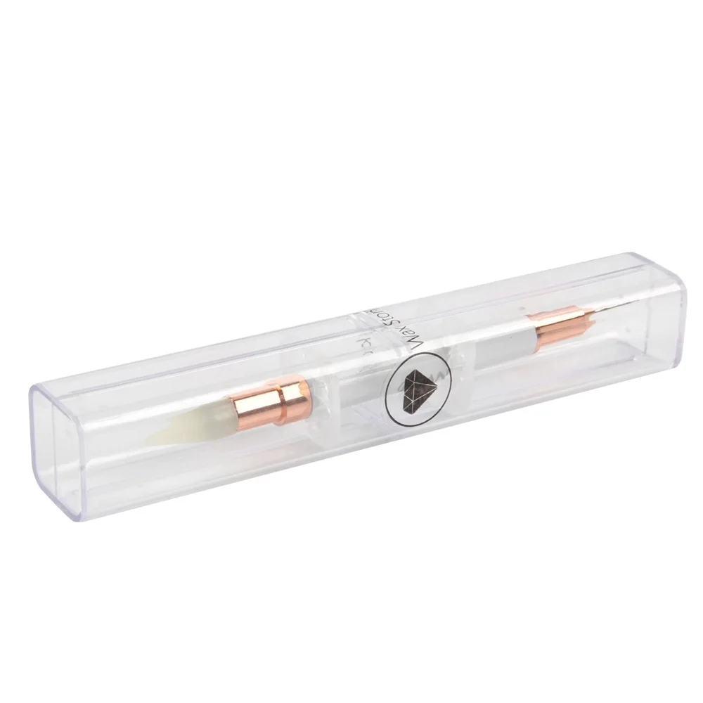 Lootaan Private Label Dual-head Rhinestone Picker Metal Handle Nail Wax Art Dotting Pen Nail dot Brush Tools for Manicure