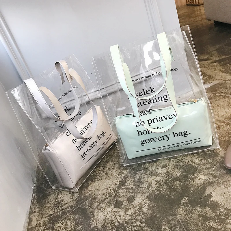 Hot selling transparent pvc clear plastic top handle bags with ziplock