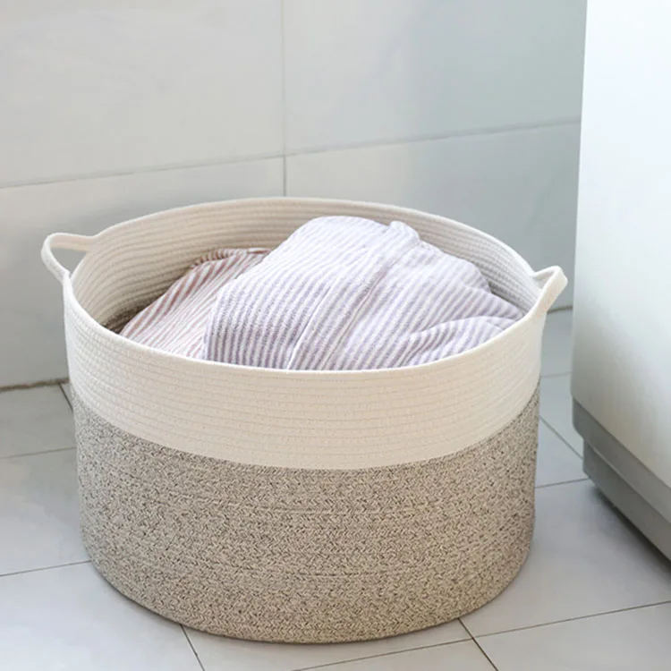 
Manufacturer Custom Wholesale Eco Friendly Foldable Cotton Rope Storage Fabric Laundry Basket 