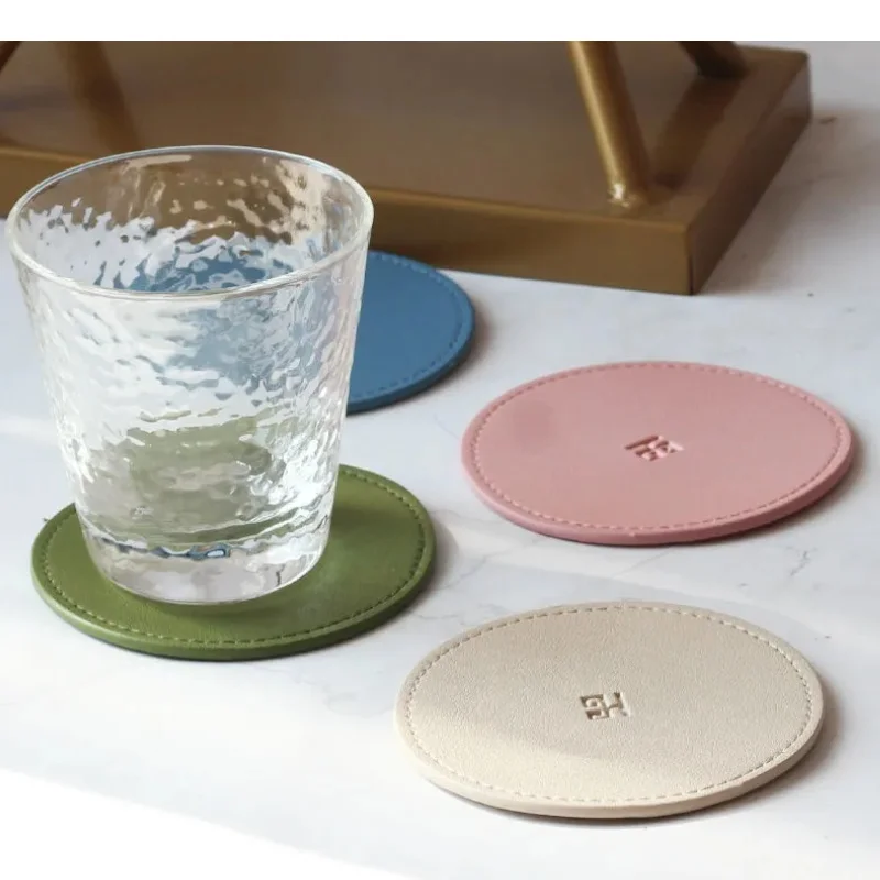 leather  Coaster Artificial Leather Coaster Drink Coffee Cup Mat  Round Tea Pad Table Pad Holder