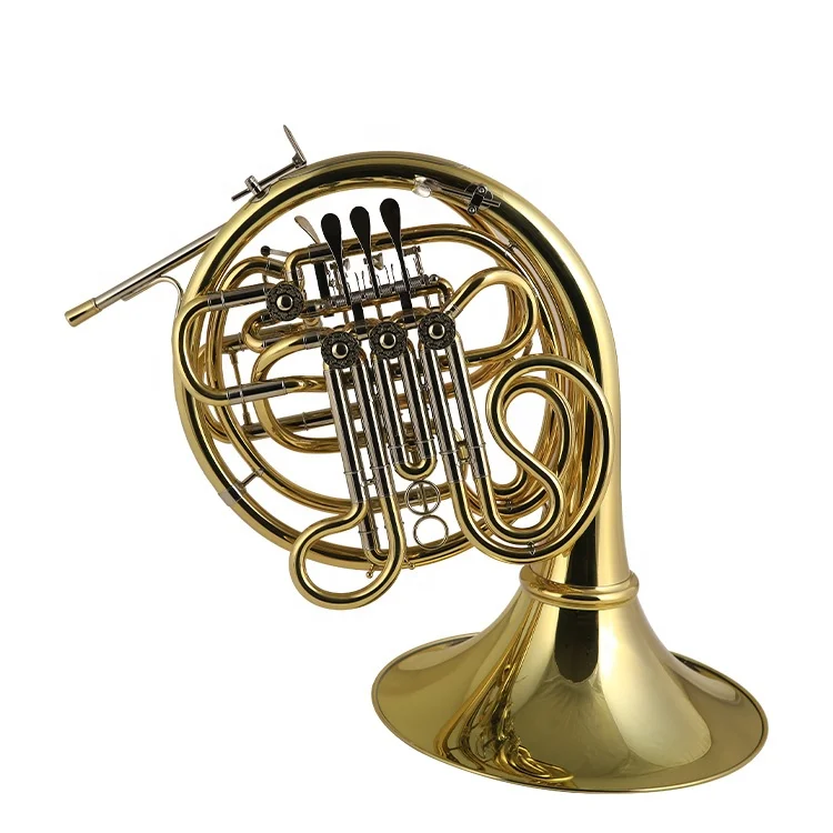 Gold Lacquer Brass Body One Piece Bell F Bb Tone 4 Keys Double French Horn