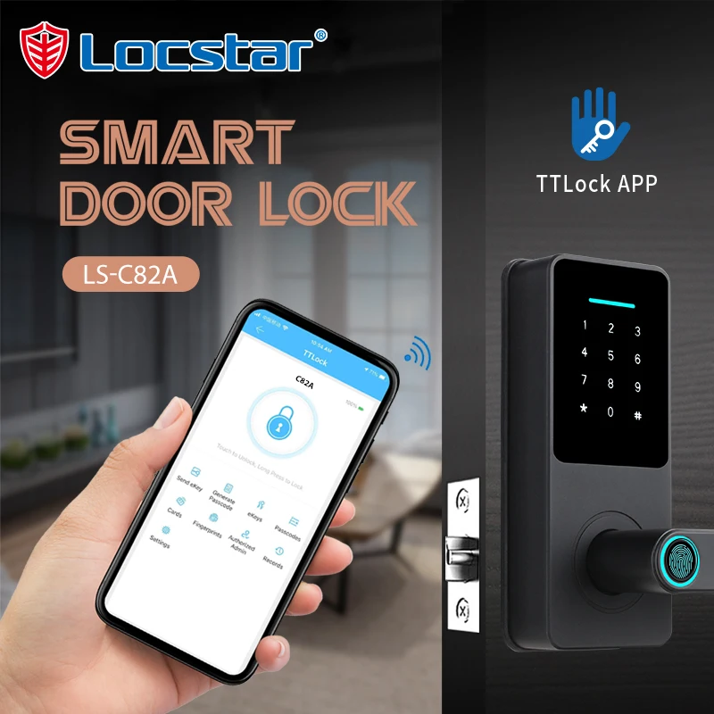 Locstar New Hardware Key Fingerprint Ble Ttlock Cylinder Factory Mortise Bedroom Wifi Sliding Door Smart Lock For Lock