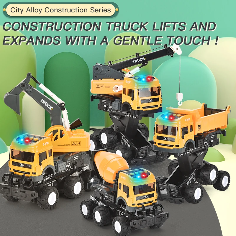 1:48 yellow mini dump truck toy construction truck excavators toy truck collision deformation with Light and music