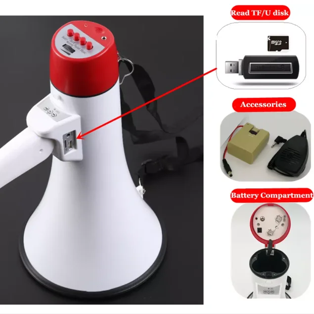 Chinese Factory Price Portable Abs Pp 50W Speaker Handheld Rechargeable Megaphone