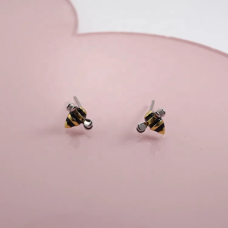 Custom OEM Jewelry 18K Gold Plated Customised Colorful Enamel 925 Sterling Silver Bee Stud Earrings For Women