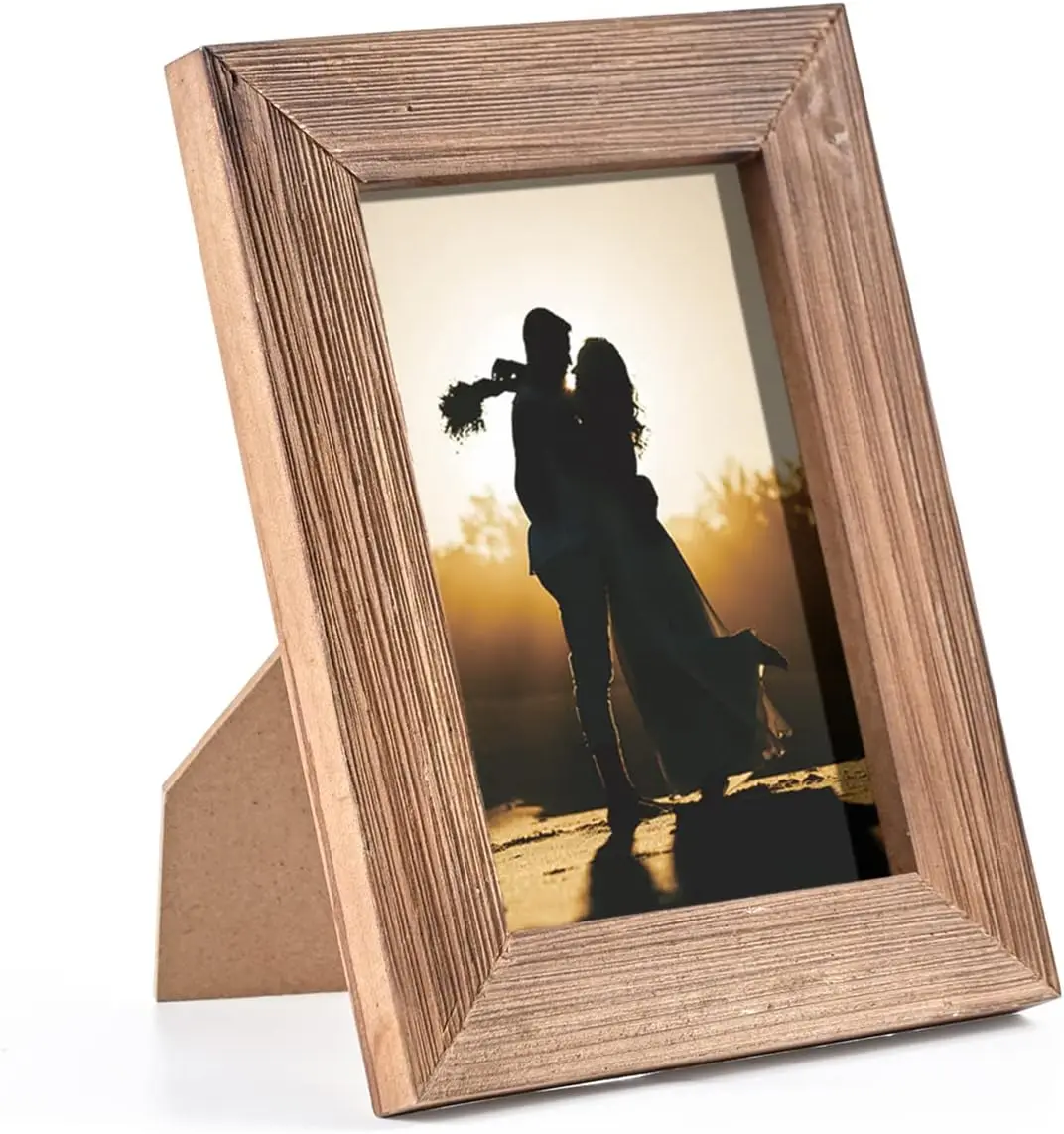 Handmade Brown Vintage Wooden Photo Frame 10.16 x 15.24cm Solid Real Glass Farmhouse Home Desk Office Decor Wall Hanging Desktop