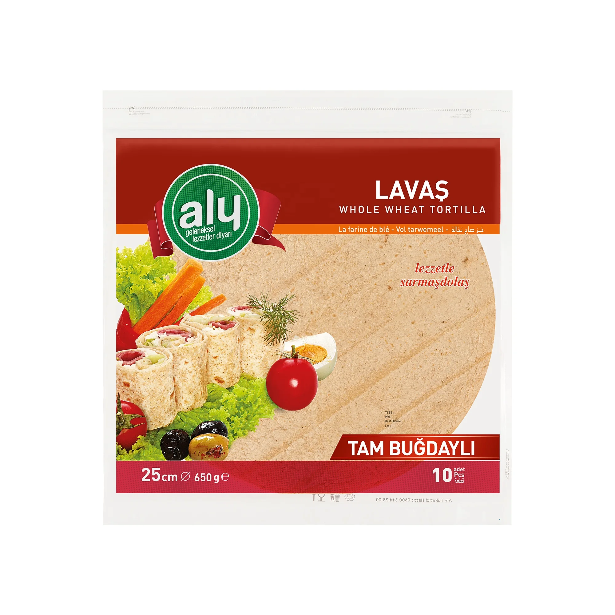  Tortilla 25 см 10 штук цельная пшеничная мука оригинальный бренд Aly замковый мешок 650 гр (12 упаковок в одной