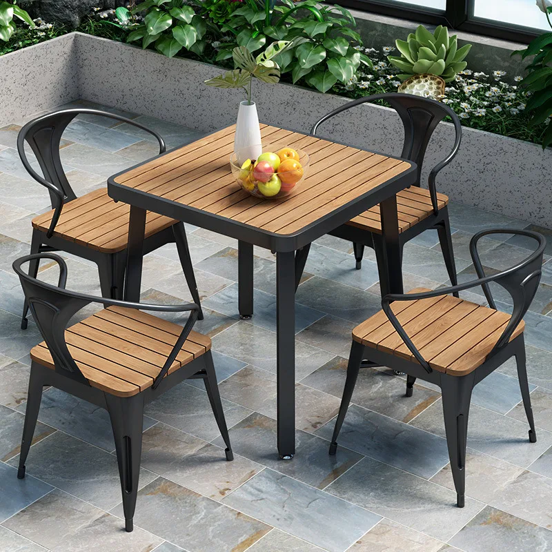 Simple outdoor plastic wood tables and chairs Outdoor cafe outdoor tables and chairs Villa courtyard special tables and chairs