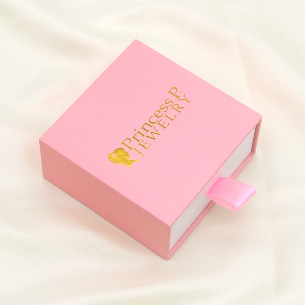 Custom logo printed high end rigid cardboard small pink jewellery box packaging luxury paper box for necklaces and rings