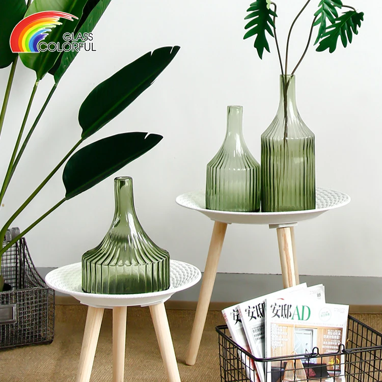 Fine mouth glass vase for wedding table green glass