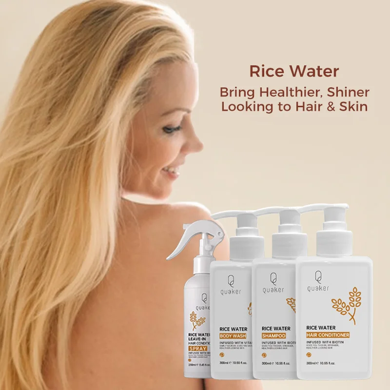 Qquaker Private Label Rice Water Shampoo Set With Conditioner Paraben Free Body Wash For Hair Antibacterial Method