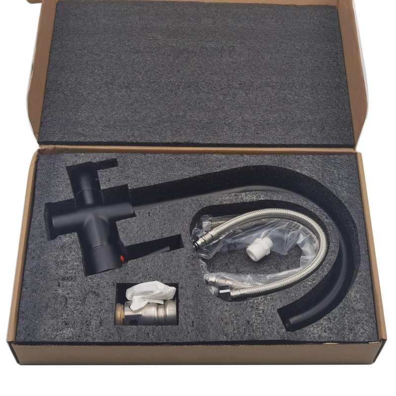 Single Hole Black Hot and cold Pure Water Sinks Deck Mounted Mixer 3 way Drinking Water Kitchen Faucet 1615 SDB