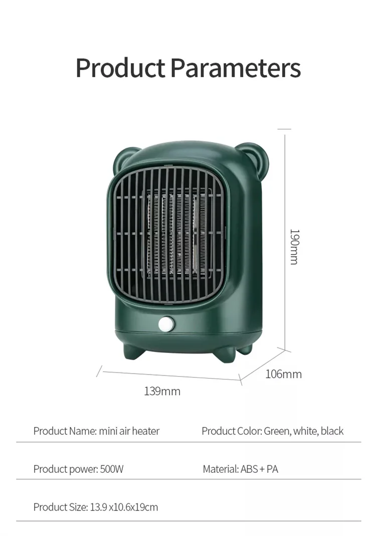 Wholesale 500W Portable Electric Mini Heater Fan Warm PTC Portable Fan Heater For Winter