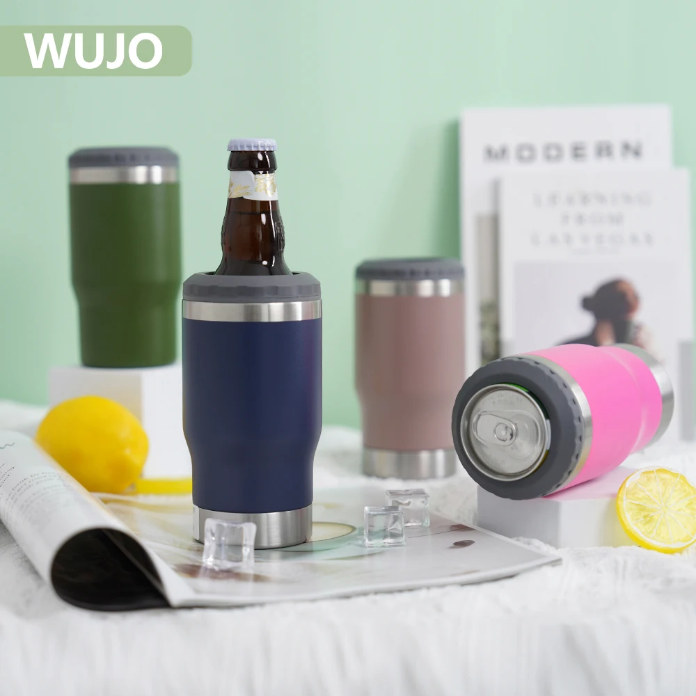 Customized 4-In-1 Stainless Steel Tumbler Double Wall Vacuum Coffee Mug Wine Tumbler Beer Can Cooler With Lid